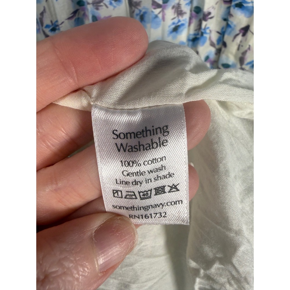 Something Navy Floral Smocked Waist Maxi Dress Cottagecore XS 100% Cotton - Picture 7 of 9